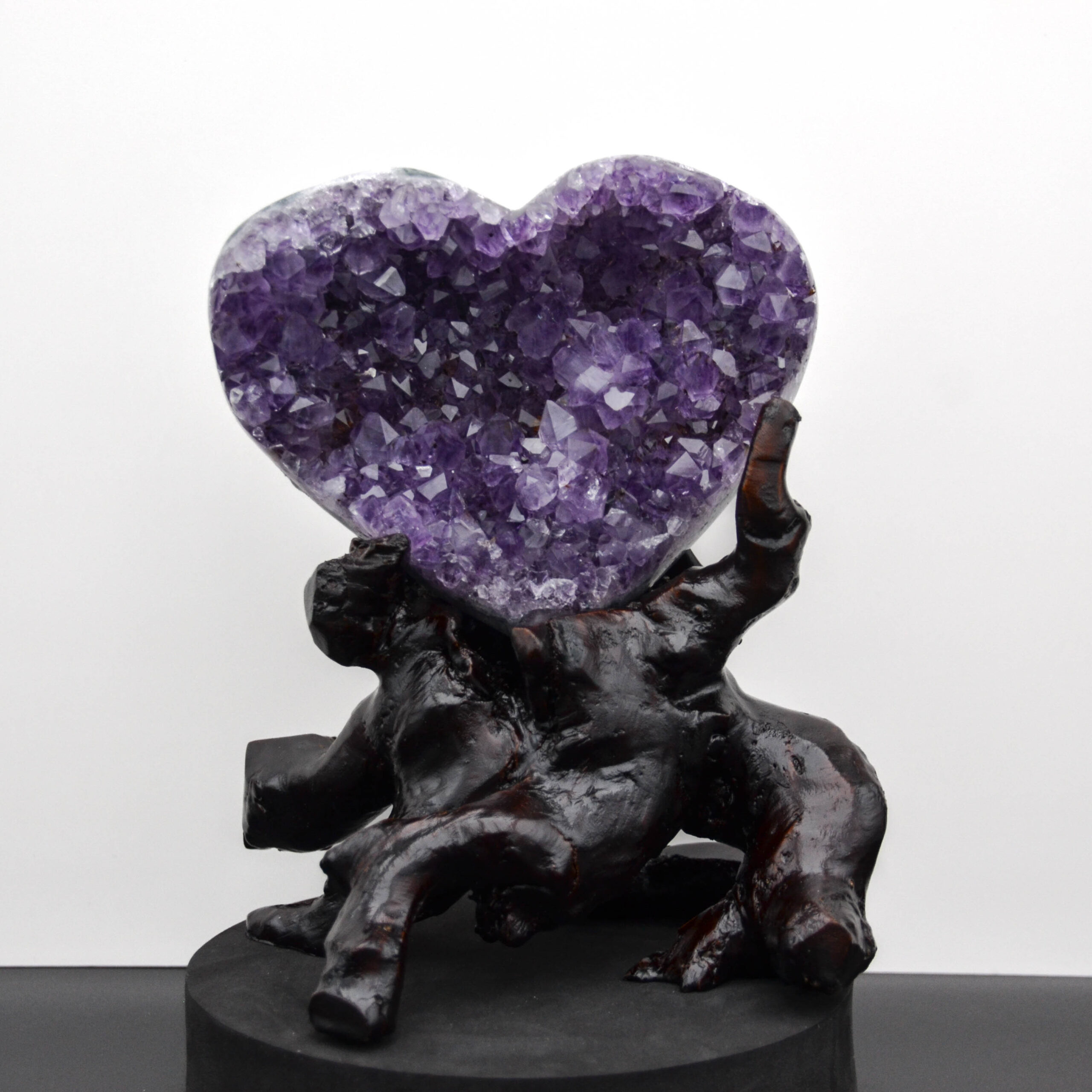 Natural Amethyst Heart Shaped Décor Piece with Custom Wood Stand