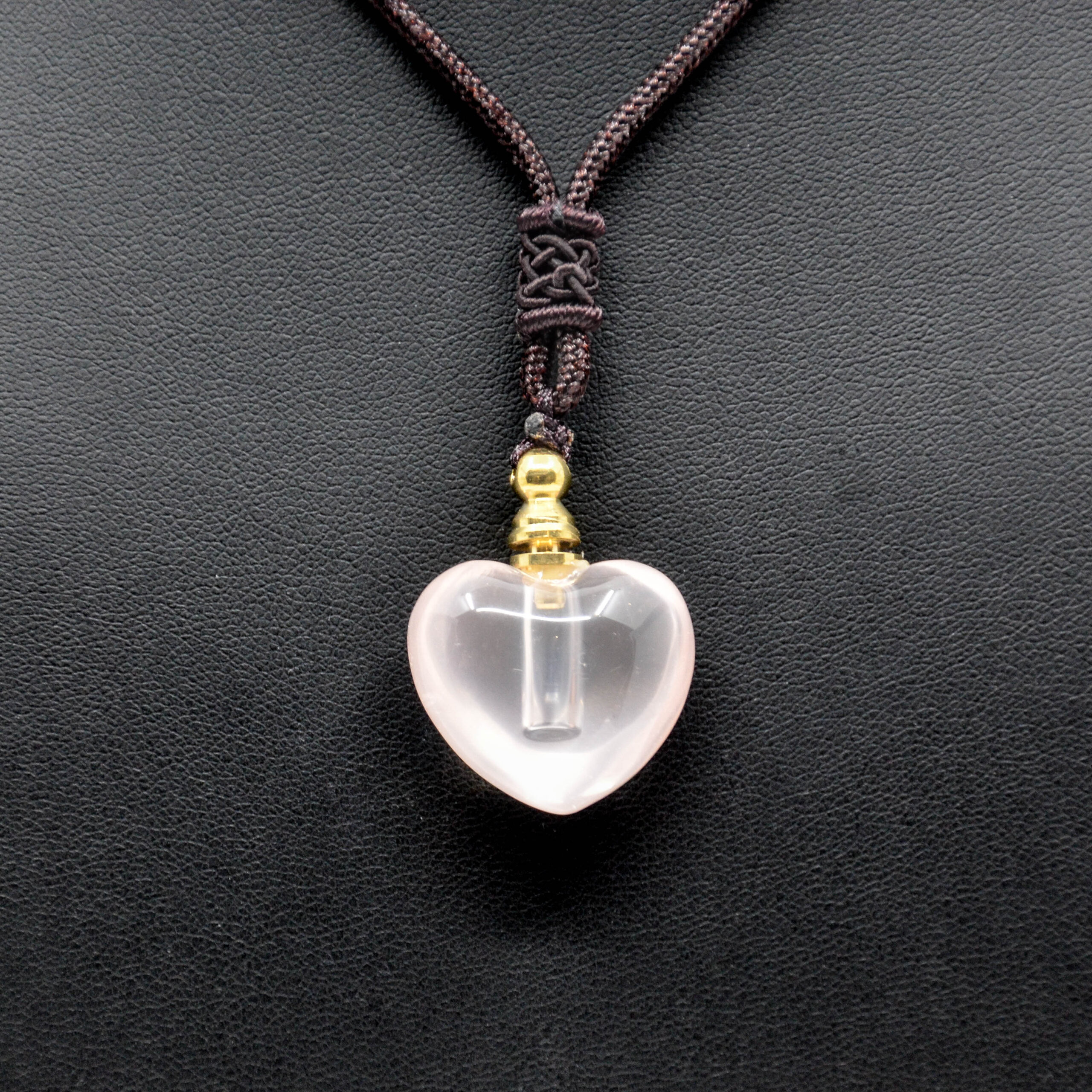 Natural Rose Quartz Heart-Shaped Essential Oil/Perfume Bottle Pendant Necklace