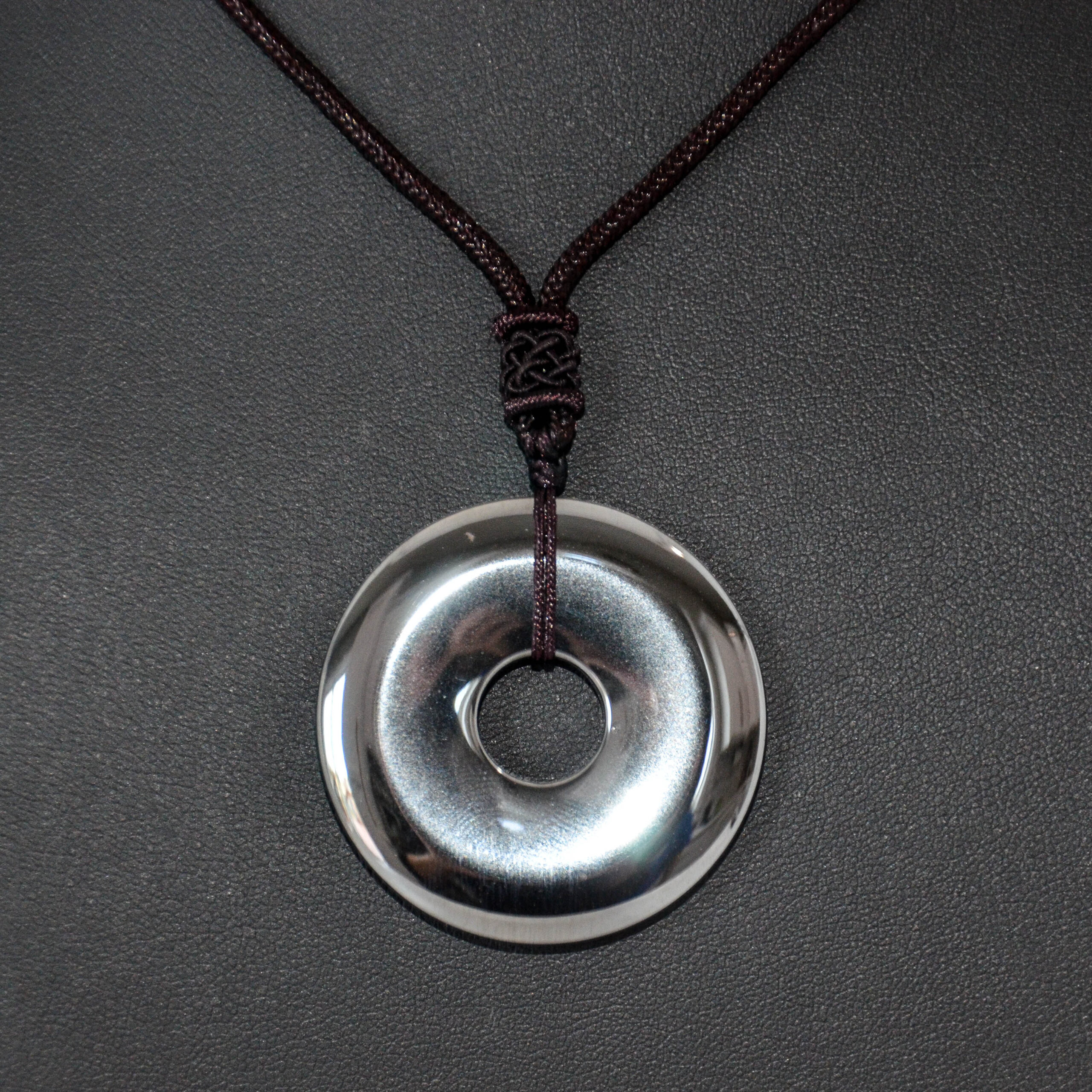 39 mm Hematite Donut Disc Peace Buckle Pendant Necklace