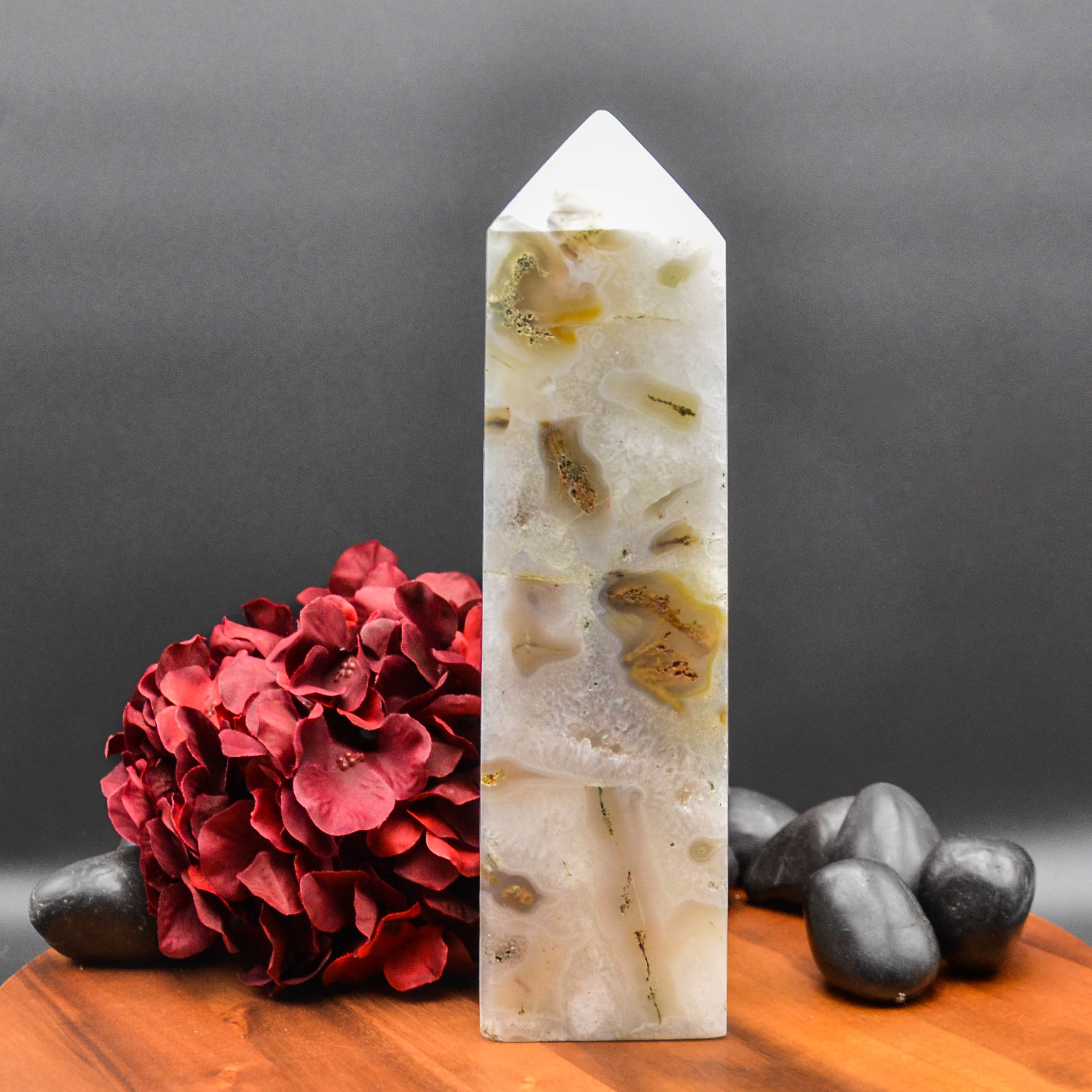 241 mm Opaque Moss Agate Druzy Tower