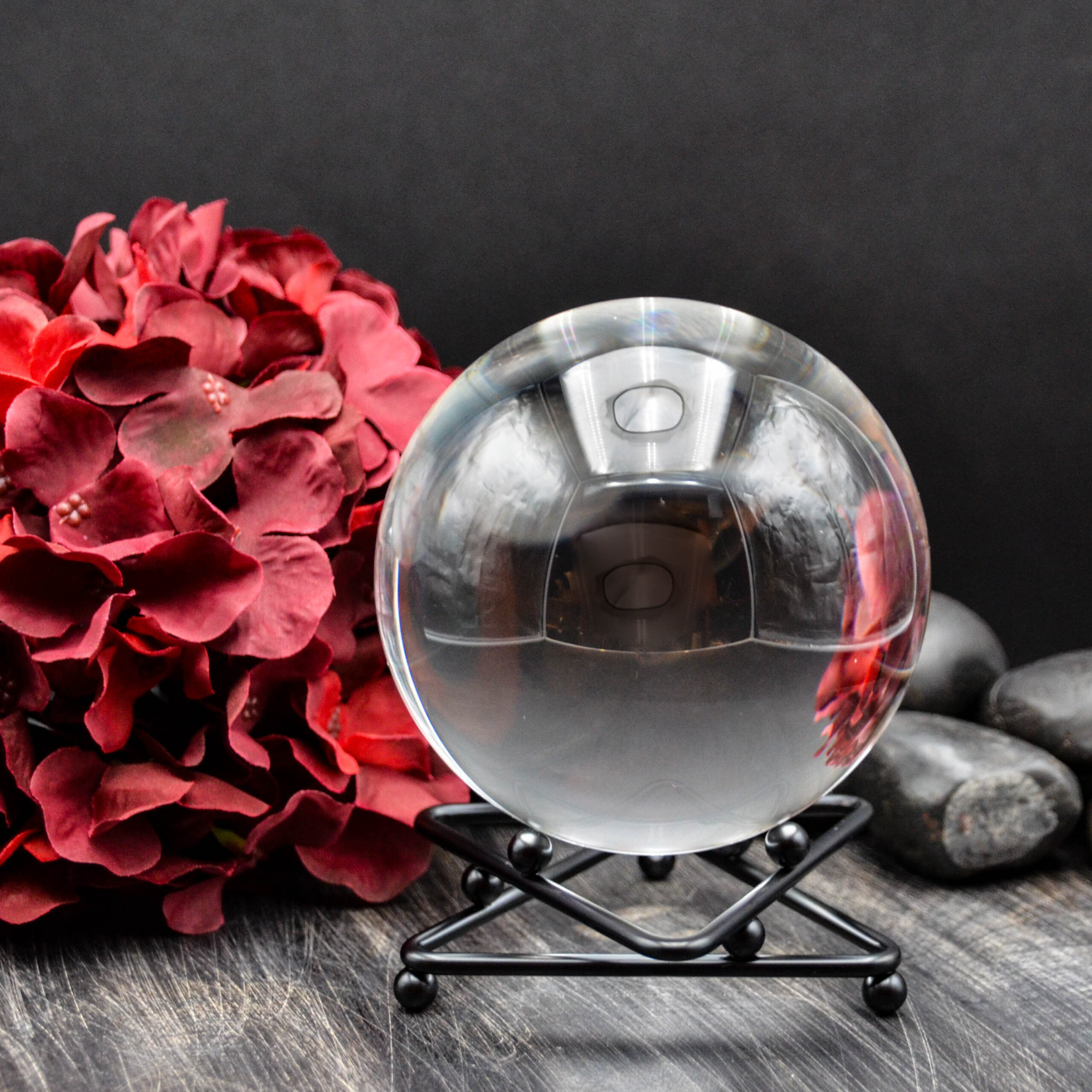 Approx 110 mm Natural Clear Quartz Crystal Sphere with Black Metal Stand 1
